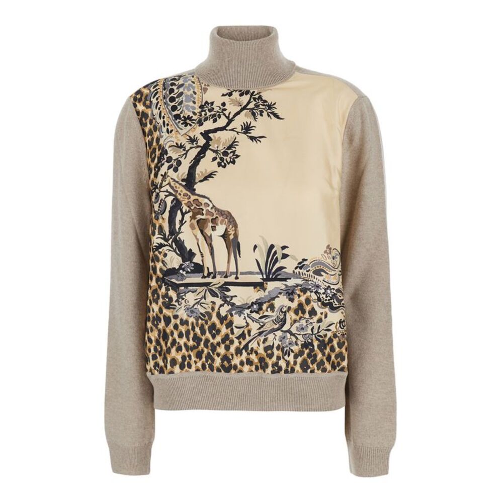 Etro Women Beige High-Neck Sweater With Front Print In Blend Wool For Women